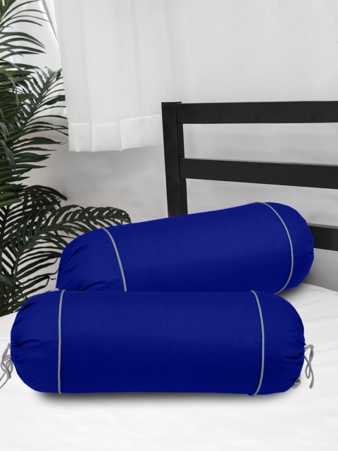 

Clasiko Set Of 2 Blue & White Solid Bolster Covers