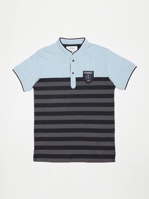 

Octave Boys Blue Striped Henley Neck T-shirt
