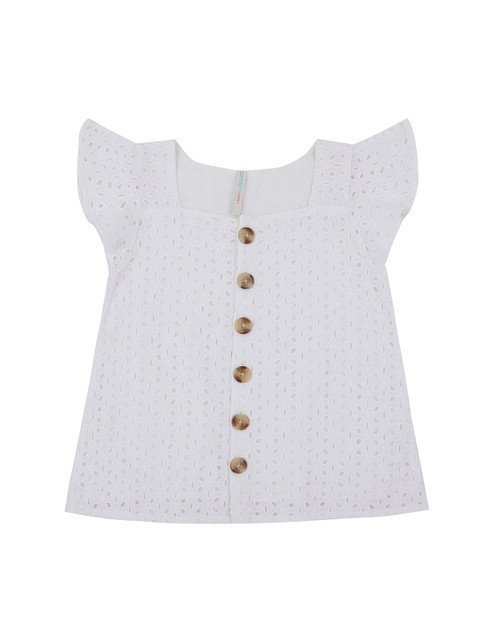 

Pantaloons Junior Girls Off White Self Design Cap Sleeves Pure Cotton Top