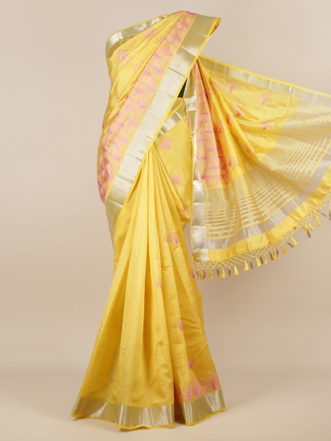 

Pothys Yellow Woven Design Jute Silk Saree