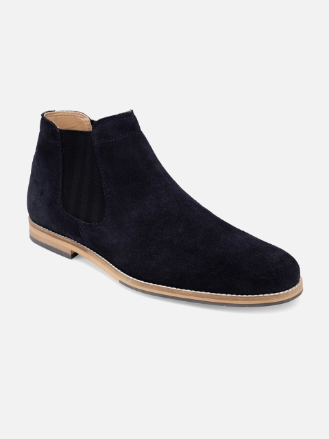 

Hats Off Accessories Men Leather Flat Boots, Navy blue
