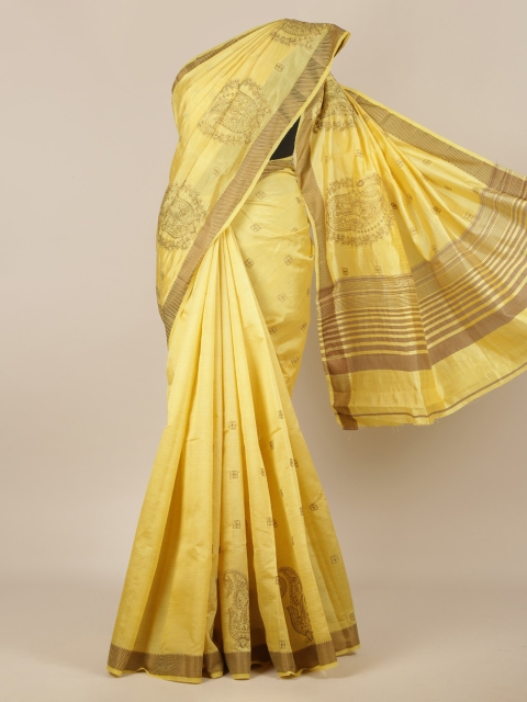 

Pothys Yellow Embroidered Jute Silk Saree