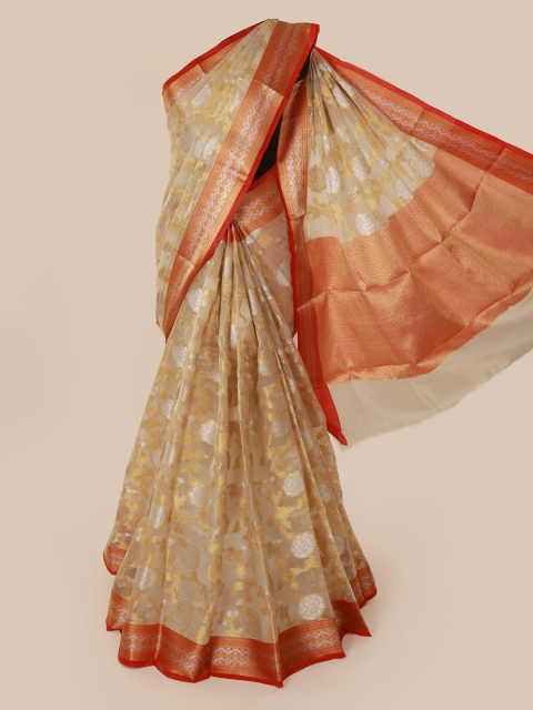 

Pothys Cream-Coloured Woven Design Tissue Saree