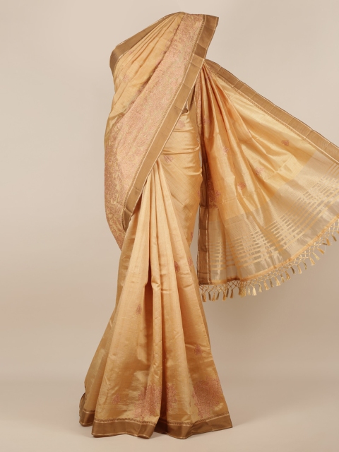 

Pothys Gold-Toned & Pink Jute Silk Embroidered Saree