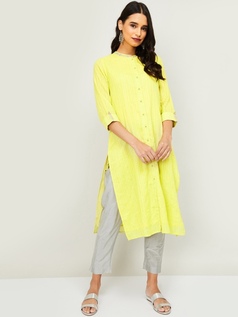 

Melange by Lifestyle Women Yellow Striped Kurta with Trousers