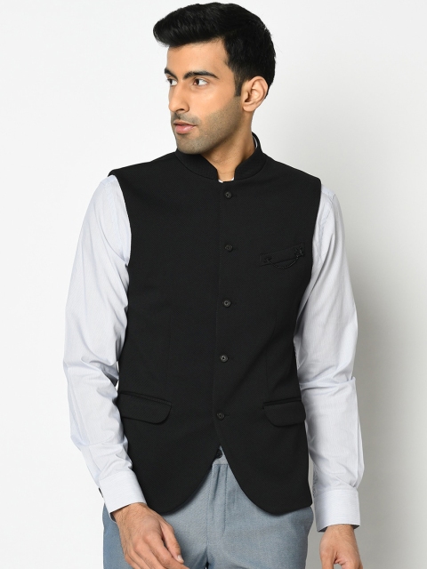 

Blackberrys Men Black Solid Slim Fit Nehru Jacket with Brooch