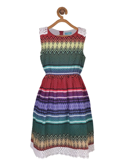 

Miyo Girls Multicoloured Printed Fit and Flare Dress, Multi