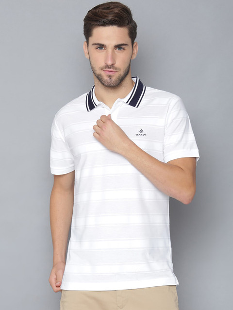 

GANT Men White Striped Polo Collar T-shirt