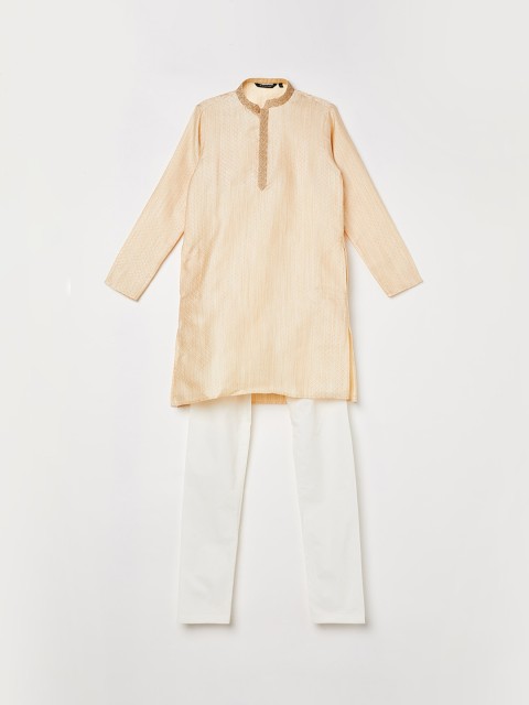 

Melange by Lifestyle Boys Beige & White Woven Design Kurta with Pyjamas