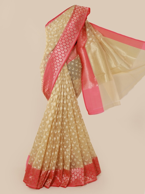 

Pothys Cream-Coloured & Pink Tissue Woven Design Saree