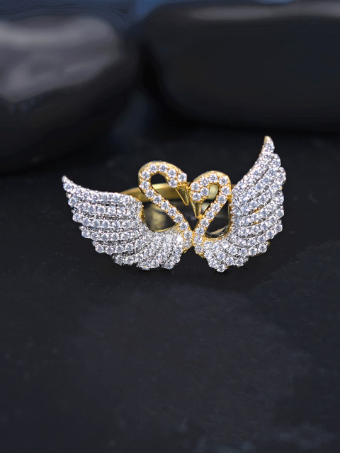 

Tistabene Gold-Plated & White Stone-Studded Cocktail Finger Ring