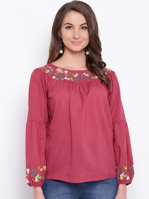 

Mayra Fuchsia Floral Embroidered Regular Top
