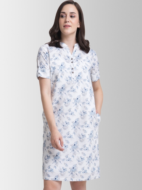 

FableStreet Women White & Blue Printed Shirt Dress