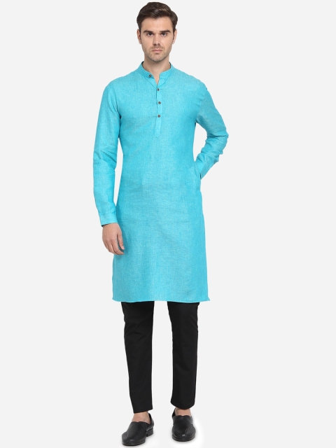 

Modi Kurta Men Turquoise Blue Linen Kurta
