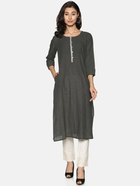 

Saffron Threads Women Grey Rolled Up Sleeves Kurta