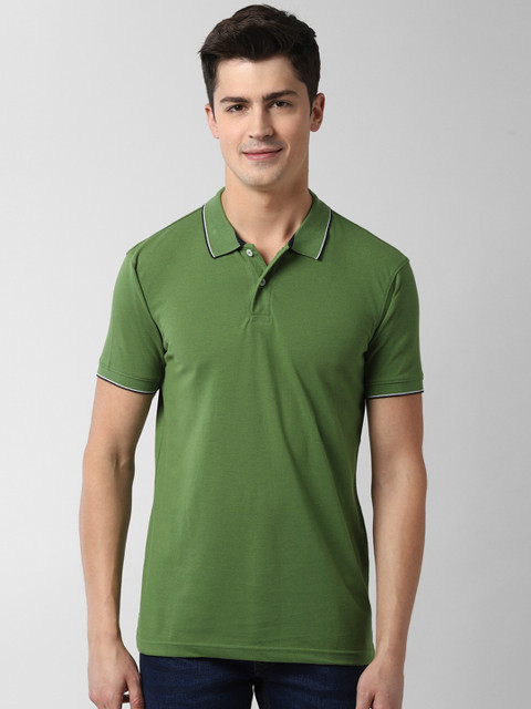 

Peter England Casuals Men Green Solid Polo Collar T-shirt