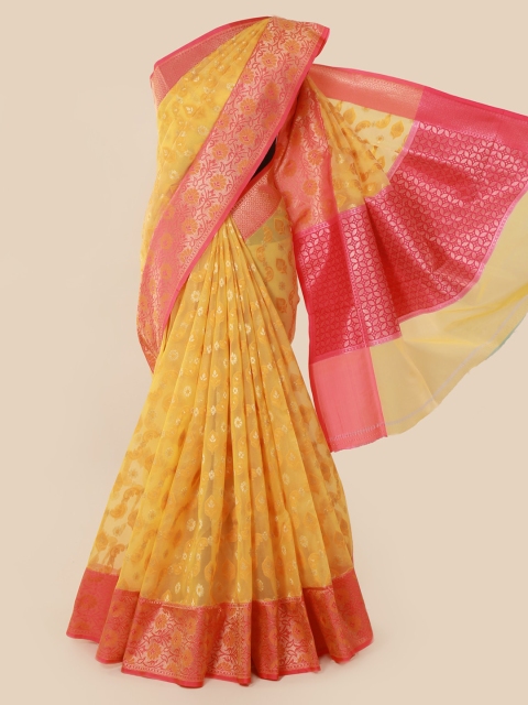 

Pothys Yellow & Pink Tissue Woven Design Saree