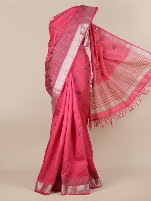 

Pothys Pink Embroidered Jute Silk Saree