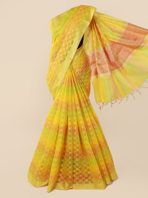 

Pothys Yellow & Orange Cotton Blend Woven Design Saree