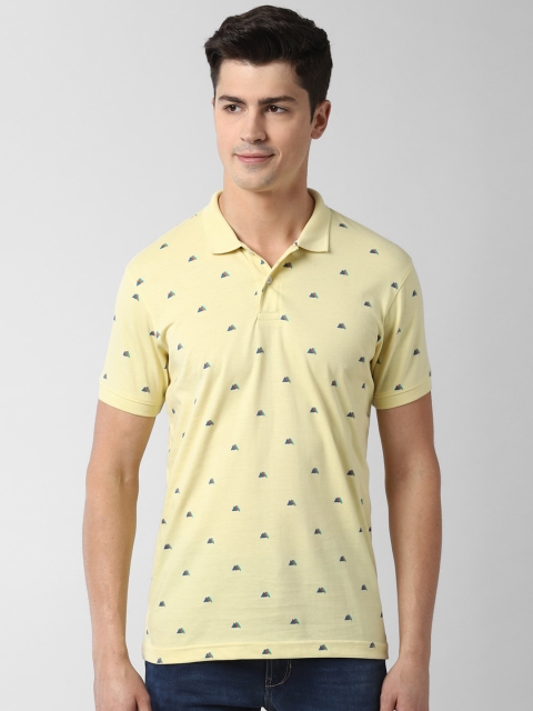

Peter England Casuals Men Yellow & Blue Printed Polo Collar Slim Fit T-shirt