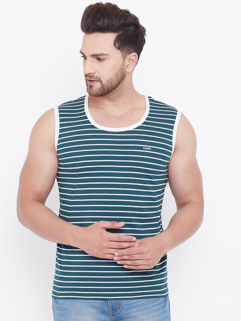 

Adobe Men Olive Green Striped Round Neck T-shirt