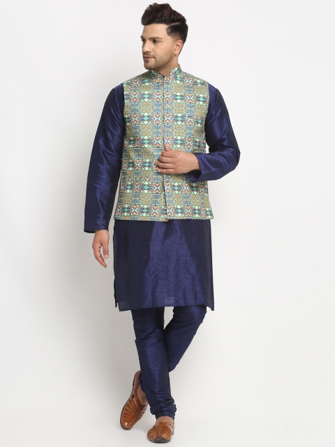 

Benstoke Men Blue Solid Kurta with Pyjamas