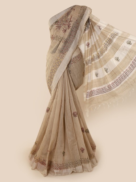 

Pothys Beige Embroidered Jute Cotton Saree