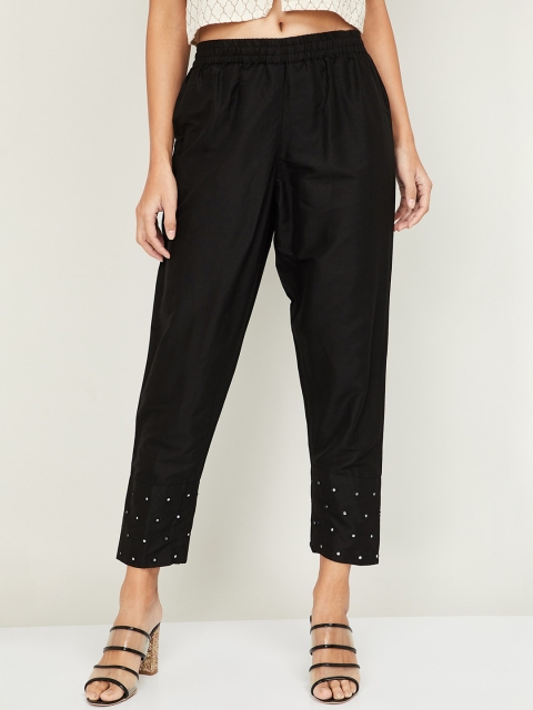 

Melange by Lifestyle Women Black Regular Fit Embellished Parallel Trousers