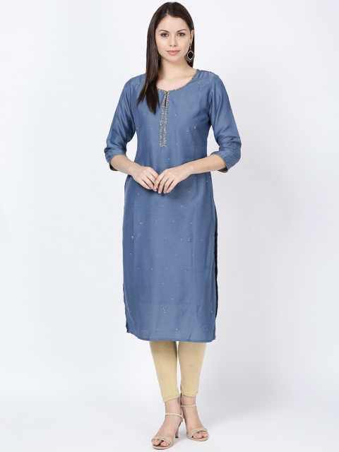 

Soch Women Blue & White Embellished Kurta