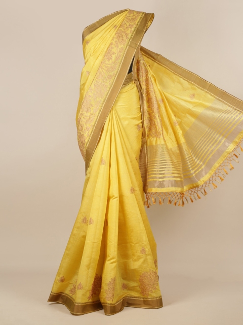 

Pothys Yellow Woven Design Jute Silk Saree