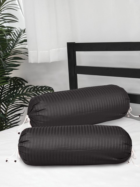

Clasiko Set Of 2 Grey & Black Striped Bolster Covers