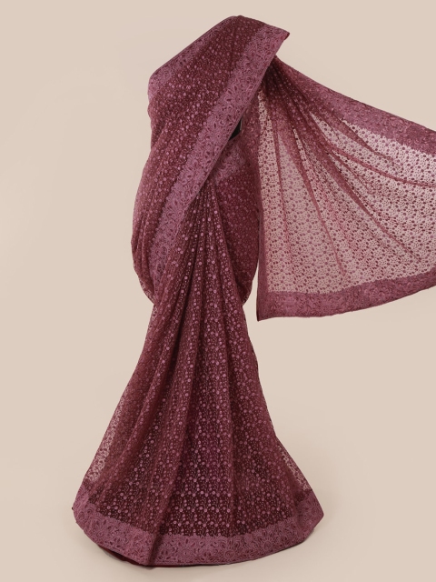 

Pothys Burgundy Embroidered Supernet Saree