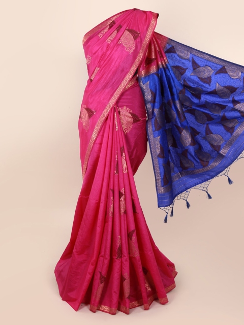 

Pothys Magenta & Blue Silk Blend Woven Design Saree