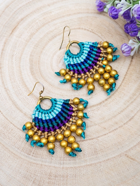 

Golden Peacock Multicoloured Contemporary Drop Earrings, Multi