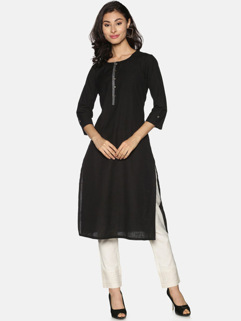

Saffron Threads Women Black Solid Straight Kurta