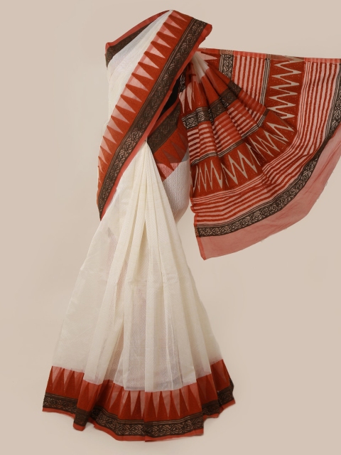 

Pothys Cream-Coloured Solid Supernet Saree