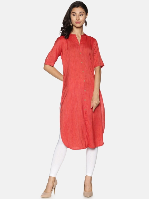 

Saffron Threads Women Red Striped Kurta