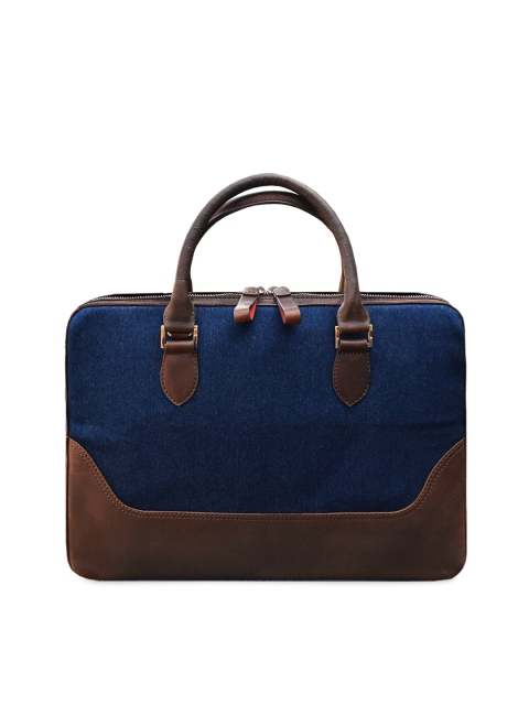 

DR. HENRY Unisex Blue & Brown Textured Leather Laptop Bag