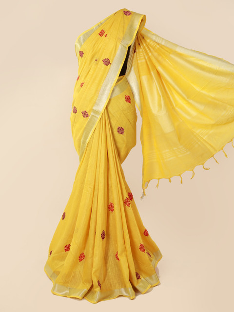 

Pothys Yellow Woven Design Linen Blend Saree