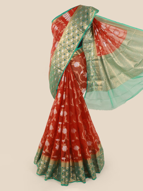 

Pothys Red & Green Tissue Woven Design Saree