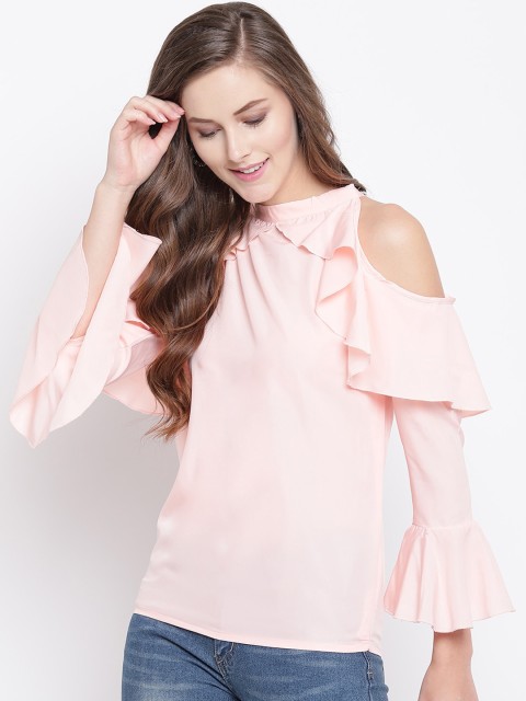 

RIVI Women Peach-Coloured Solid Flounce Frill Top