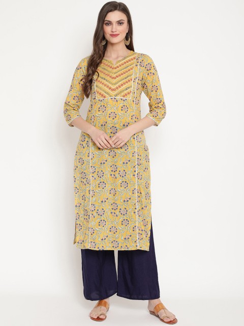 

Ramas Women Mustard Floral Printed Straight Kurta