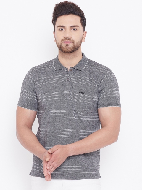 

Adobe Men Charcoal Striped Polo Collar T-shirt