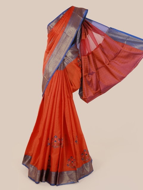 

Pothys Orange Embroidered Cotton Blend Saree