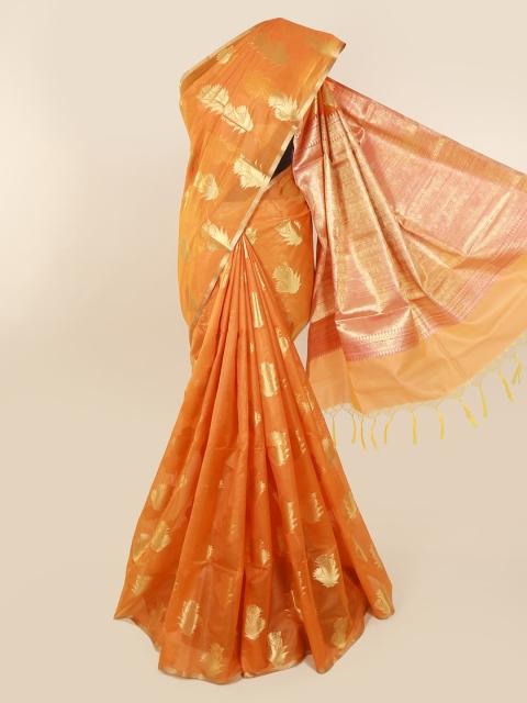 

Pothys Orange & Gold-Toned Silk Cotton Woven Design Saree