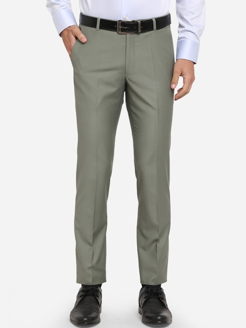 

METAL Men Olive Green Slim Fit Solid Formal Trousers