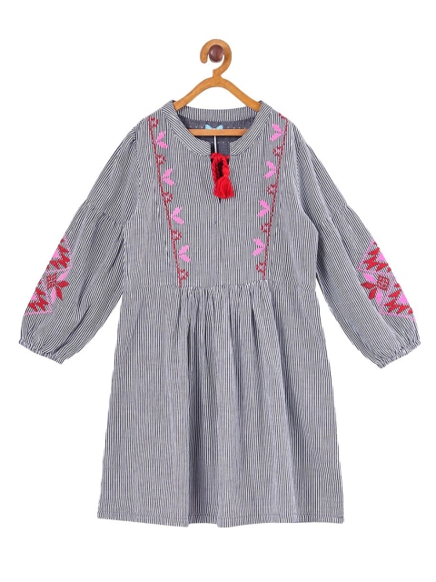 

Miyo Girls White Striped Fit and Flare Dress