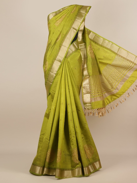 

Pothys Green Embroidered Jute Silk Saree