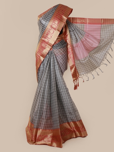 

Pothys Grey Checked Tissue Saree