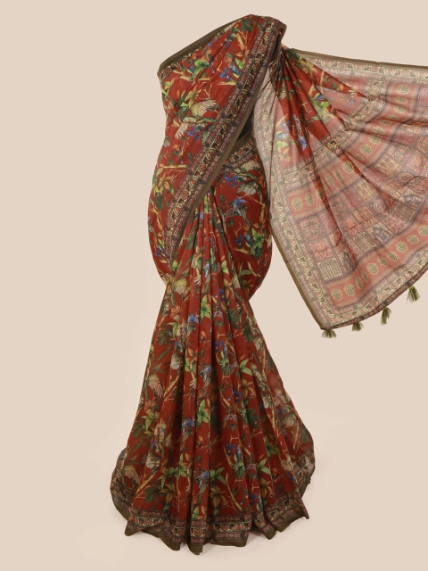 

Pothys Brown Printed Cotton Blend Saree With Tasseled Pallu